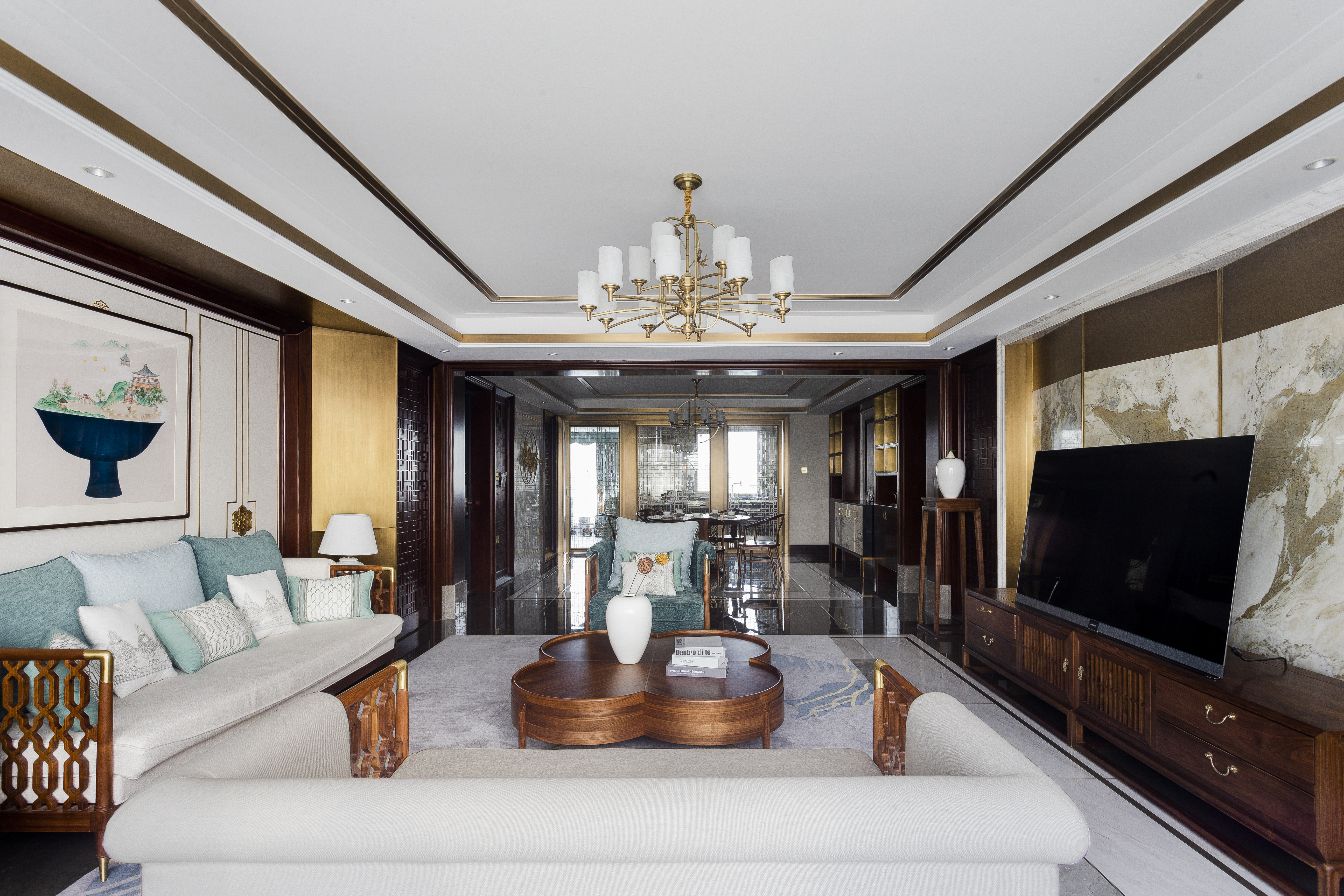 中式装修风格样板房图,桃花源120平中式风格样板房