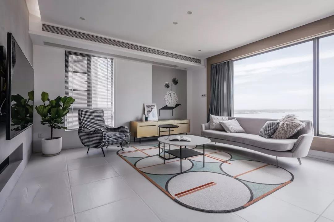 摩卡灰地砖客厅效果图,灰咖色客厅地砖装饰效果