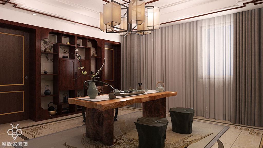 大连华润海中国新中式装修,大连华润海中国7期三室一厅