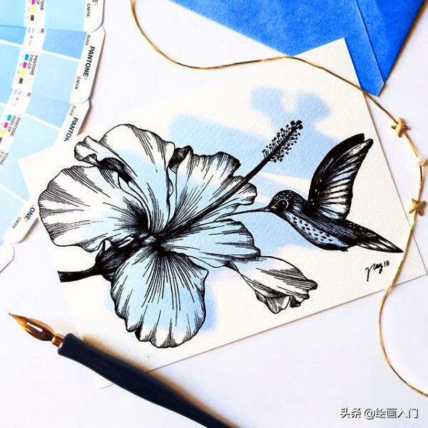 夏日海洋水彩画,夏日水彩颜料画简单风景画