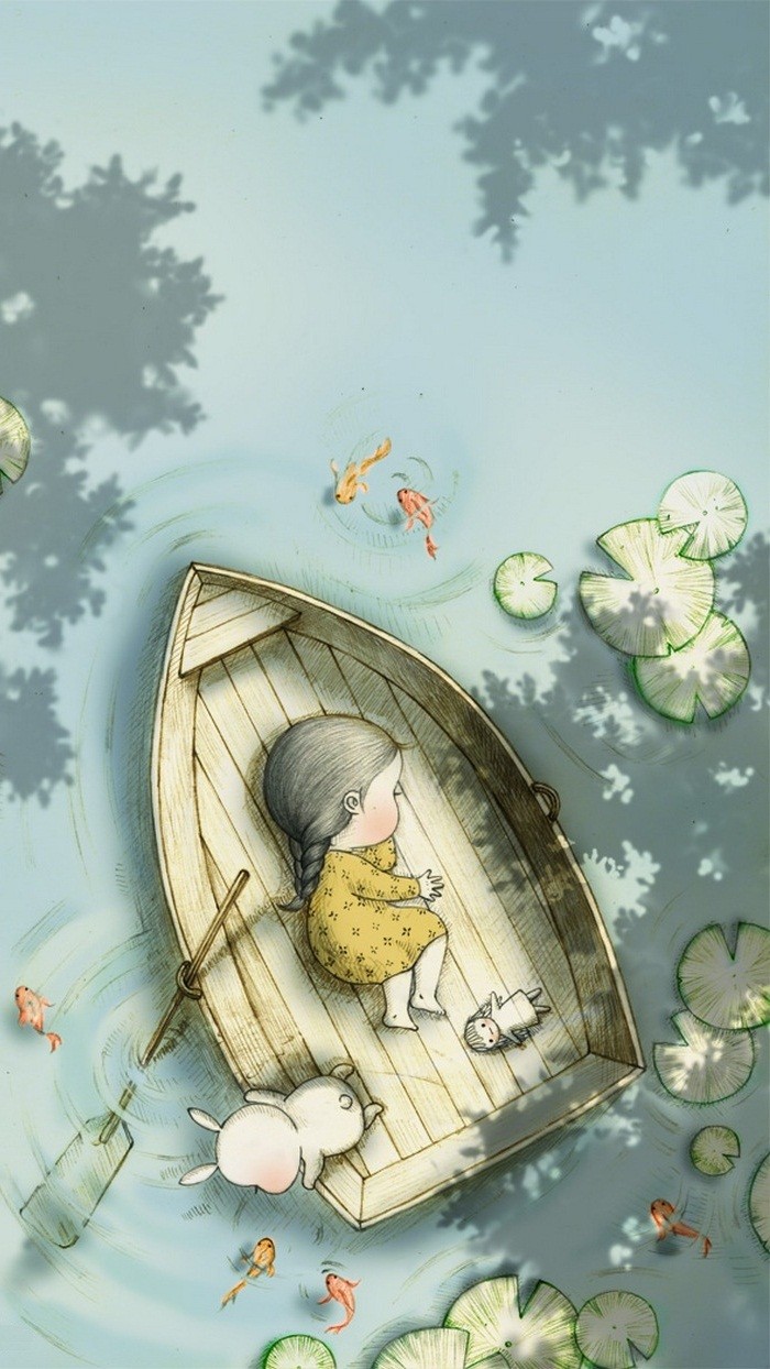 少女与兔子插画,兔子手绘创意插画