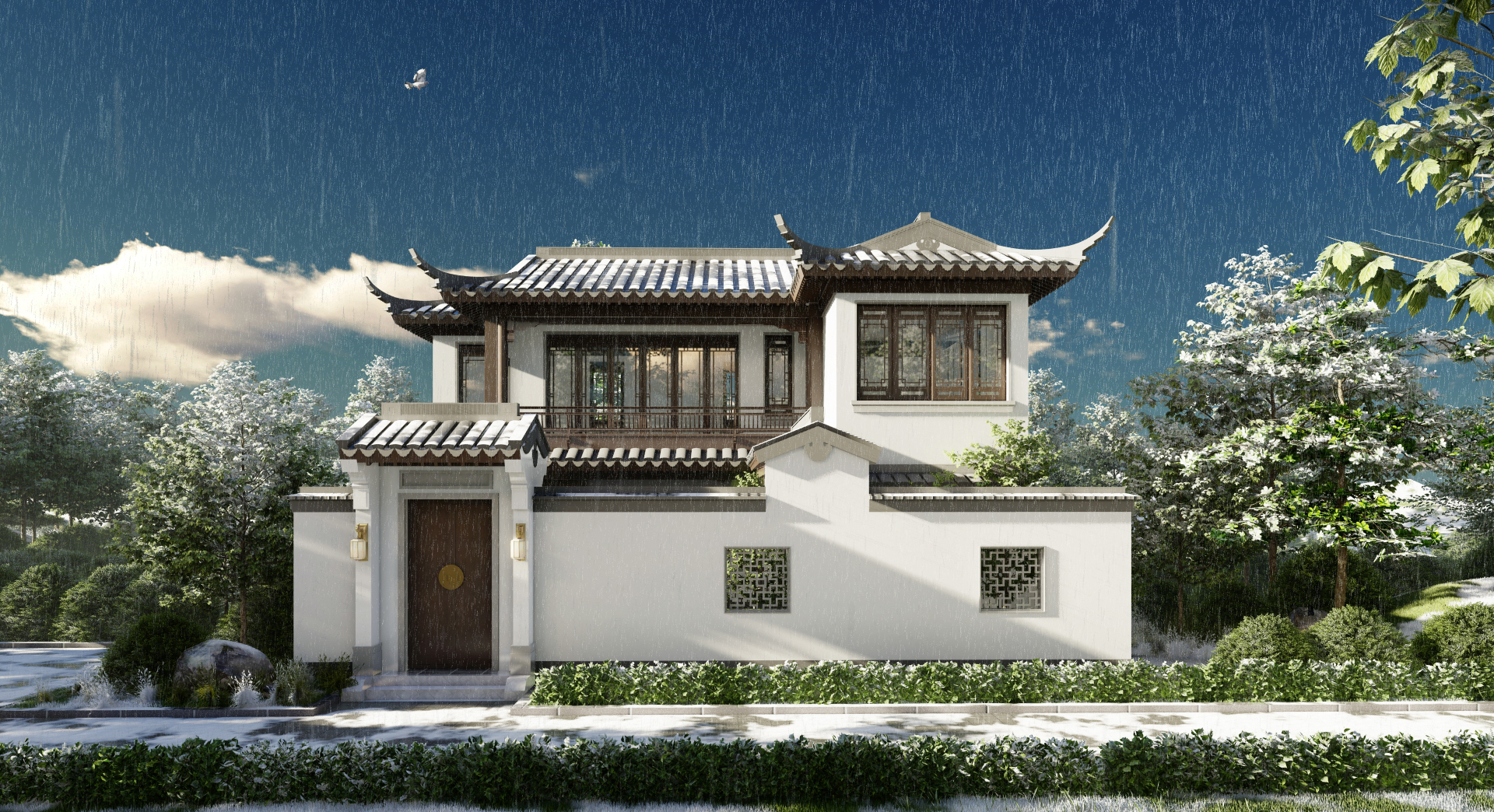 青砖四合院中式别墅户型图三层,中式合院自建房风雨连廊设计多宽