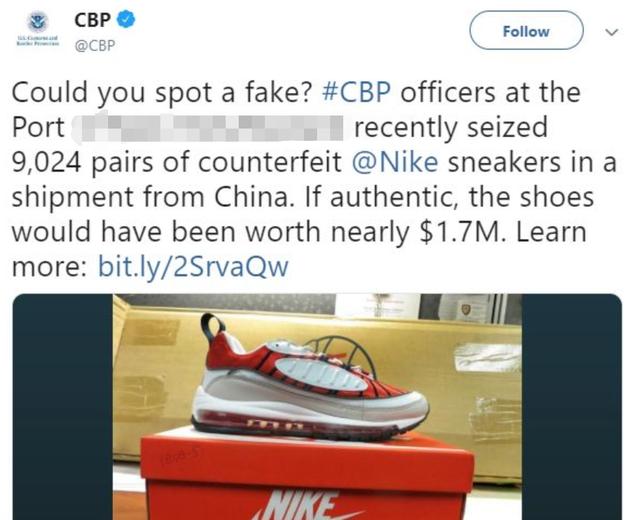 36万双假鞋被海关查获,海关查获耐克假鞋