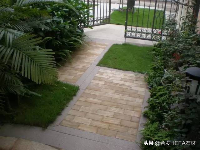 东莞庭院铺地红砂岩石材,芝麻灰石材庭院铺地效果