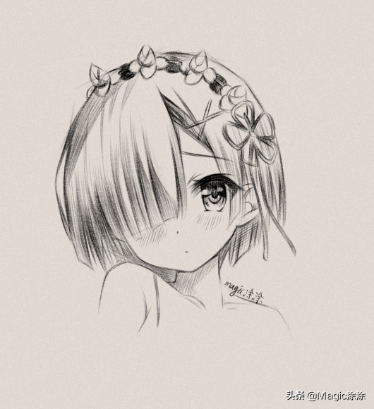 动漫人物绘画蕾姆线稿图,动漫手绘蕾姆教程