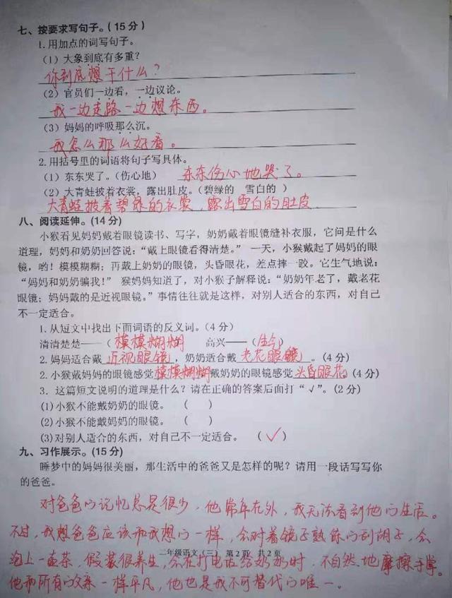 单元期末冲刺100分试卷语文二年级,二年级语文下册第四单元5.3测试卷