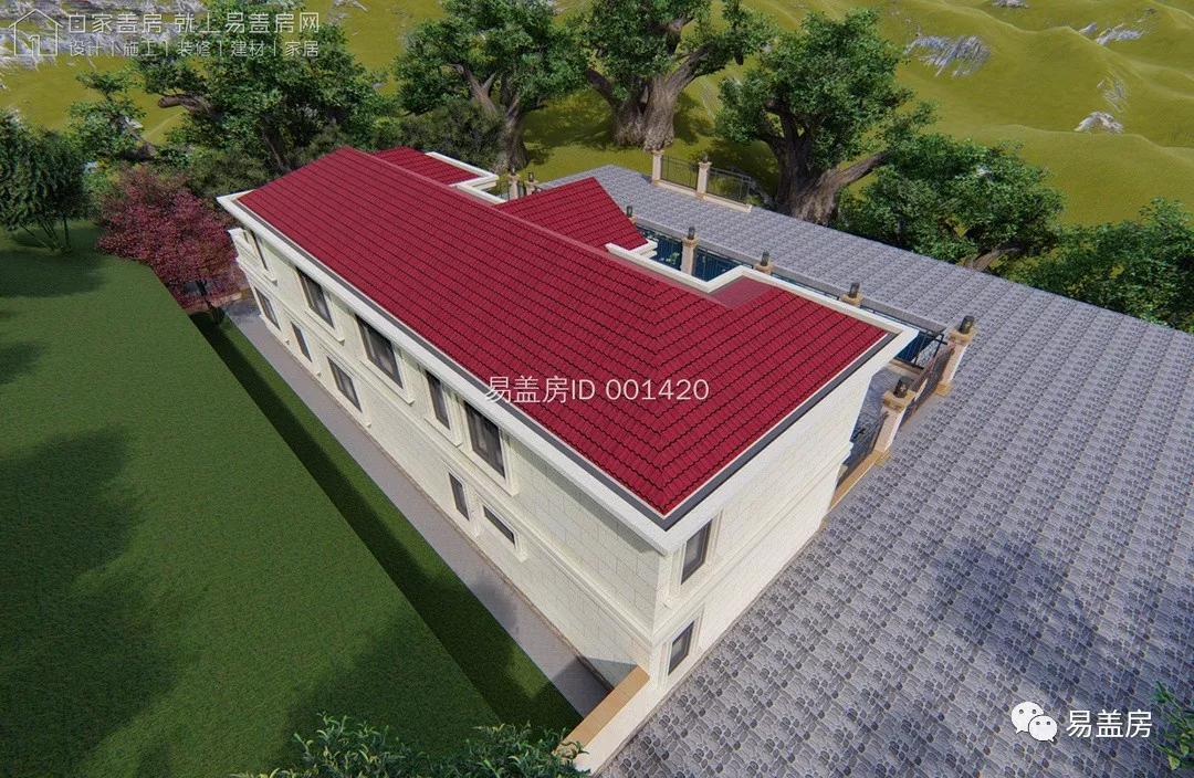 80平米经典欧式二层小别墅设计图,13.6米面宽带小院的欧式二层别墅