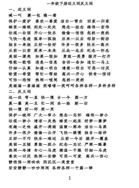 语文部编版三年级近义词反义词,五年级近义词反义词大全部编版