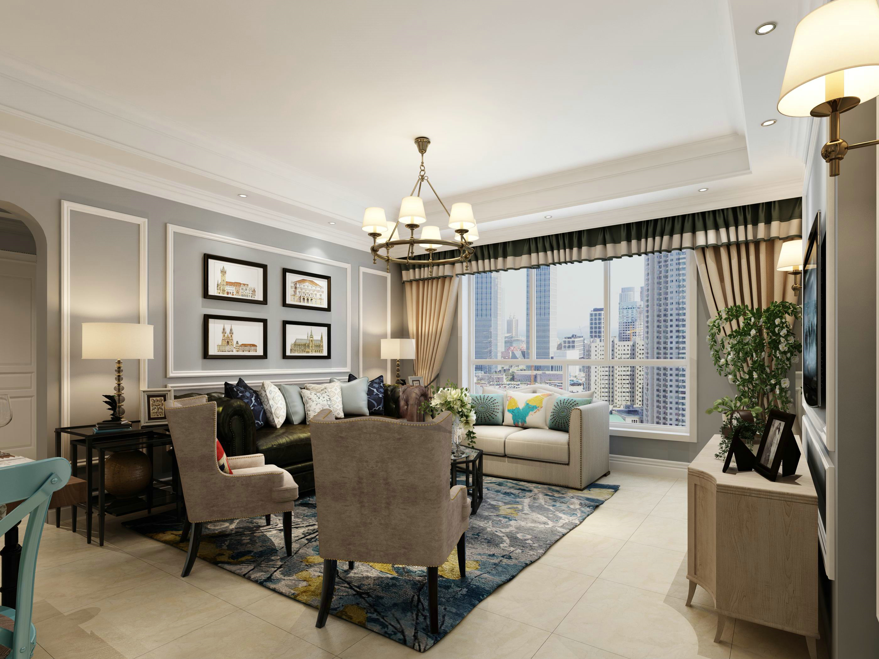 美式乡村风120平米三室装修