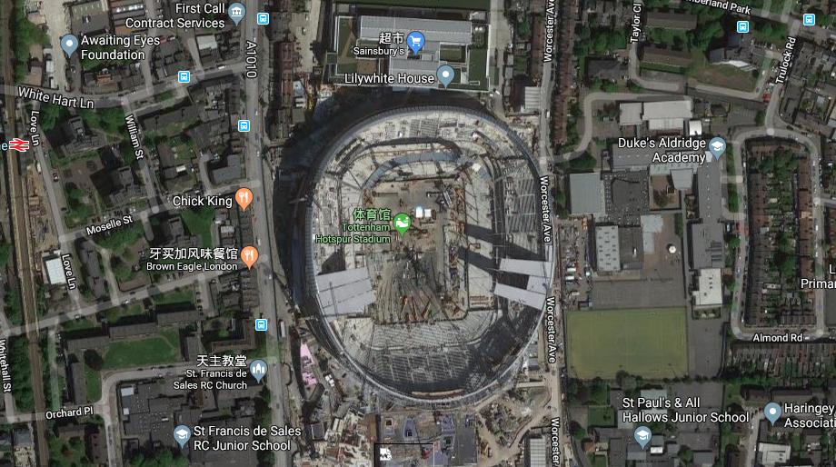 伦敦的著名足球场,用谷歌地图看地方