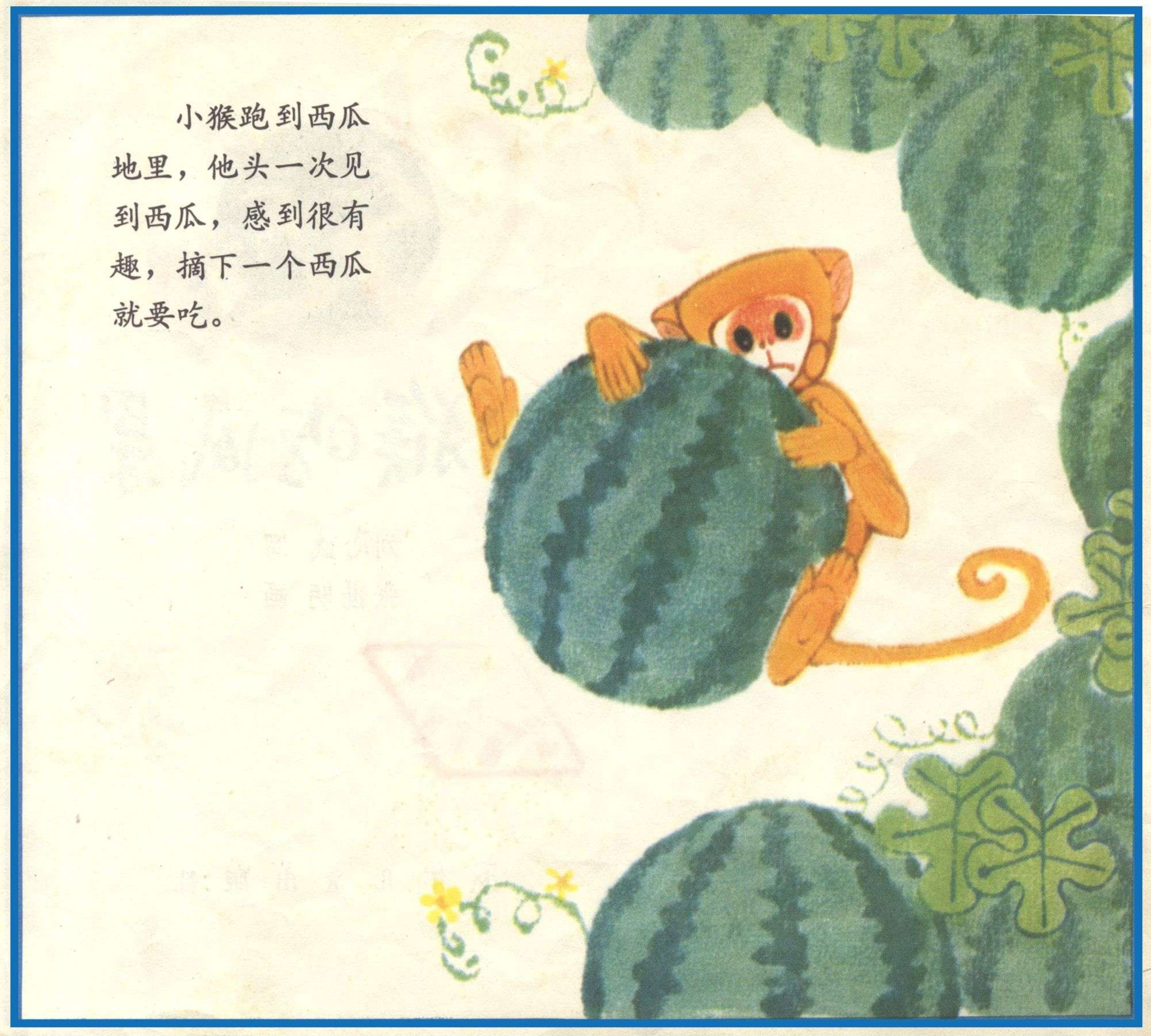 小猴吃瓜果连环画,小猴吃瓜果儿童画