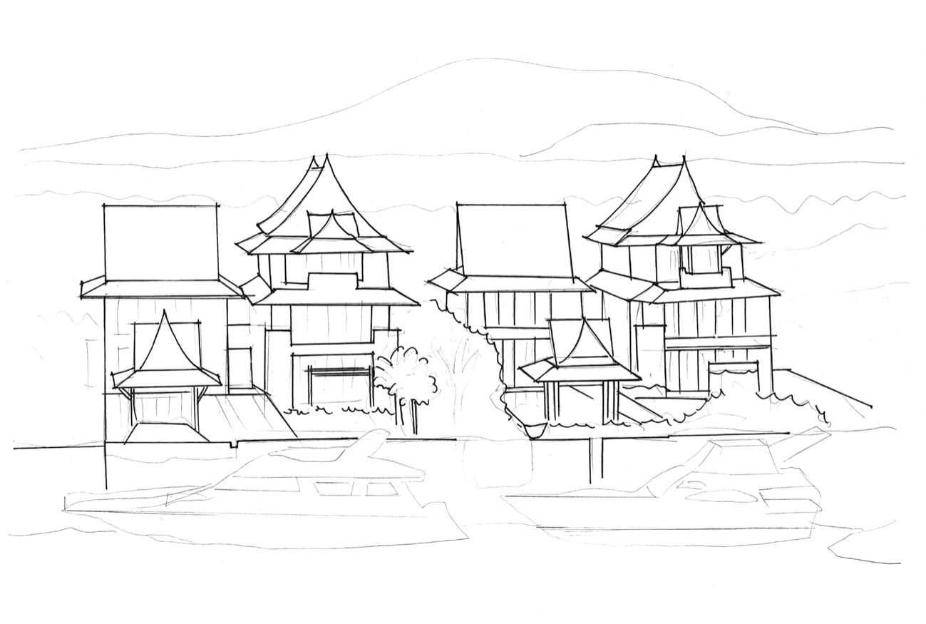 中国古代建筑手绘线稿步骤图,尺规手绘建筑平面图的绘制步骤