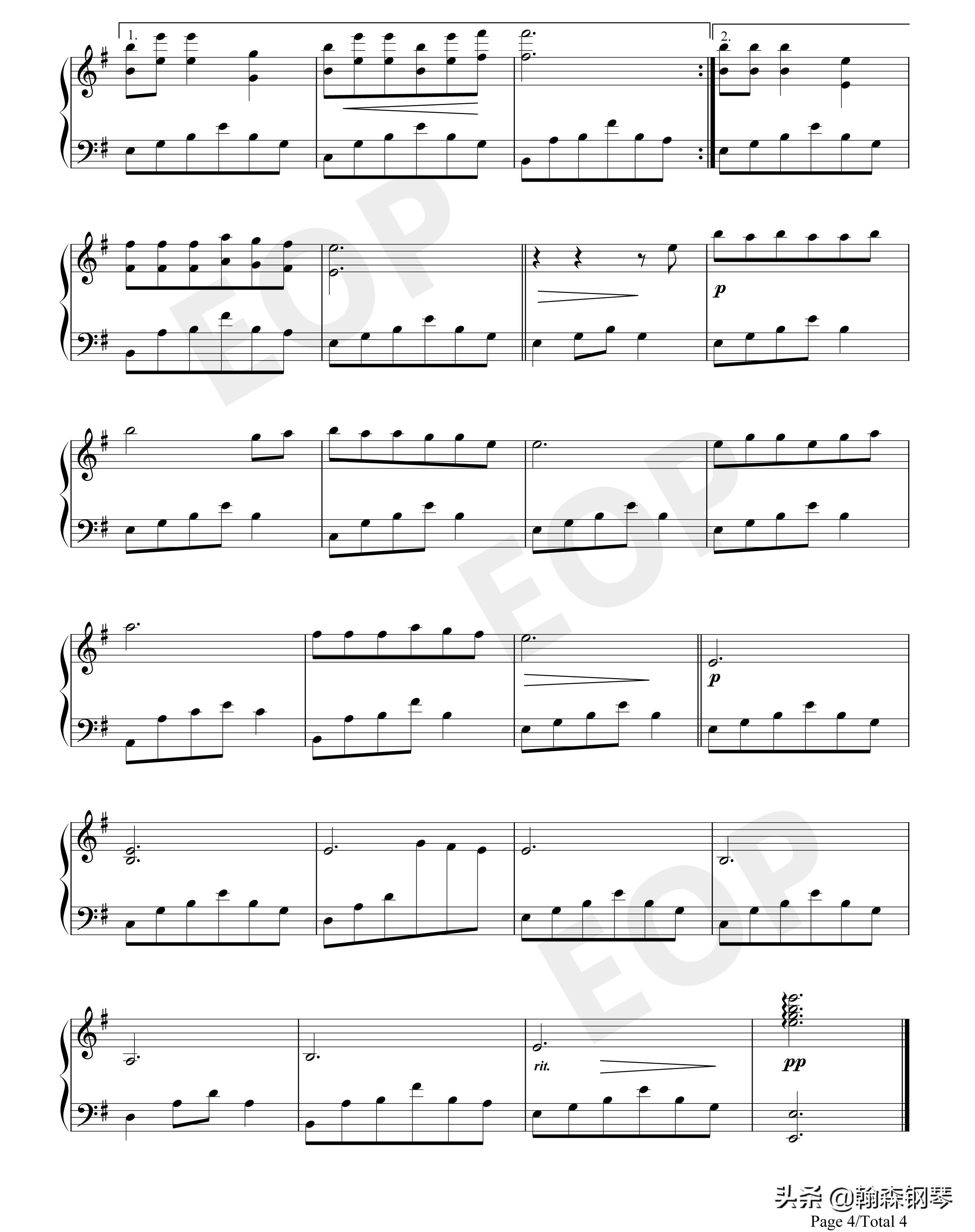 丁香花钢琴简谱左右手图文,钢琴曲丁香花五线谱简易版