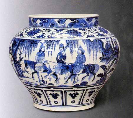 元代中早期青花釉里红瓷器图片,清代青花人物故事图