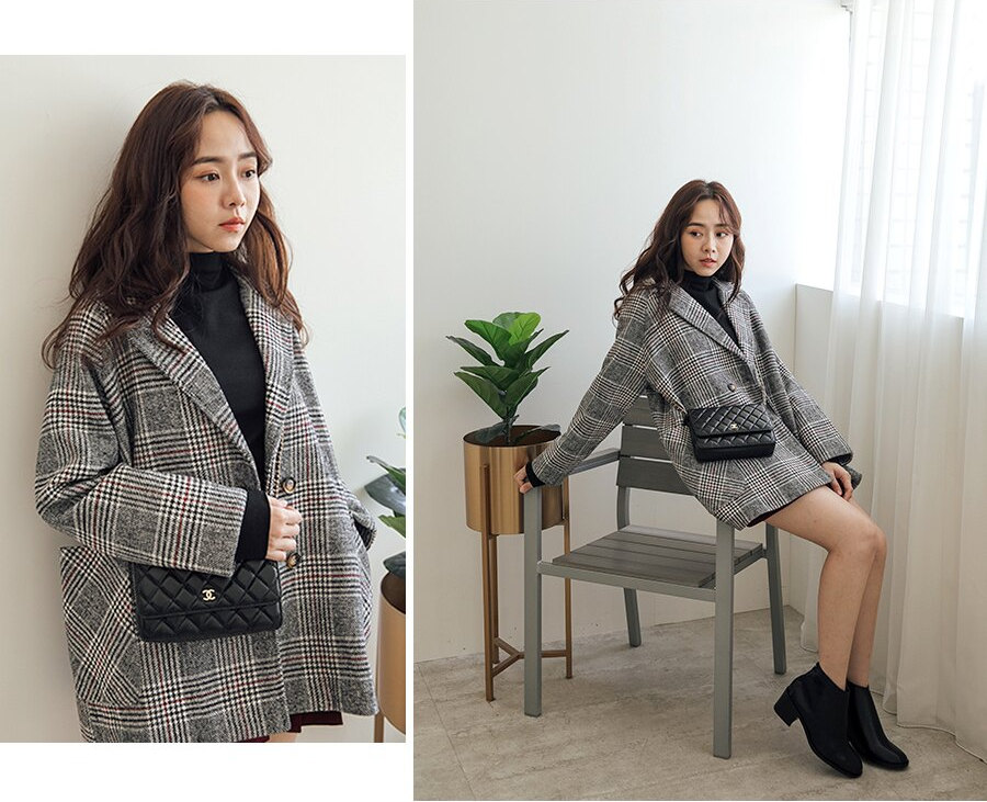 冬季毛呢大衣推荐显瘦,冬日撞色中长款大衣