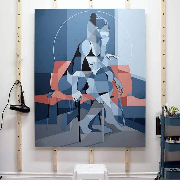 未来主义画作风格,用几何图形画世界名画