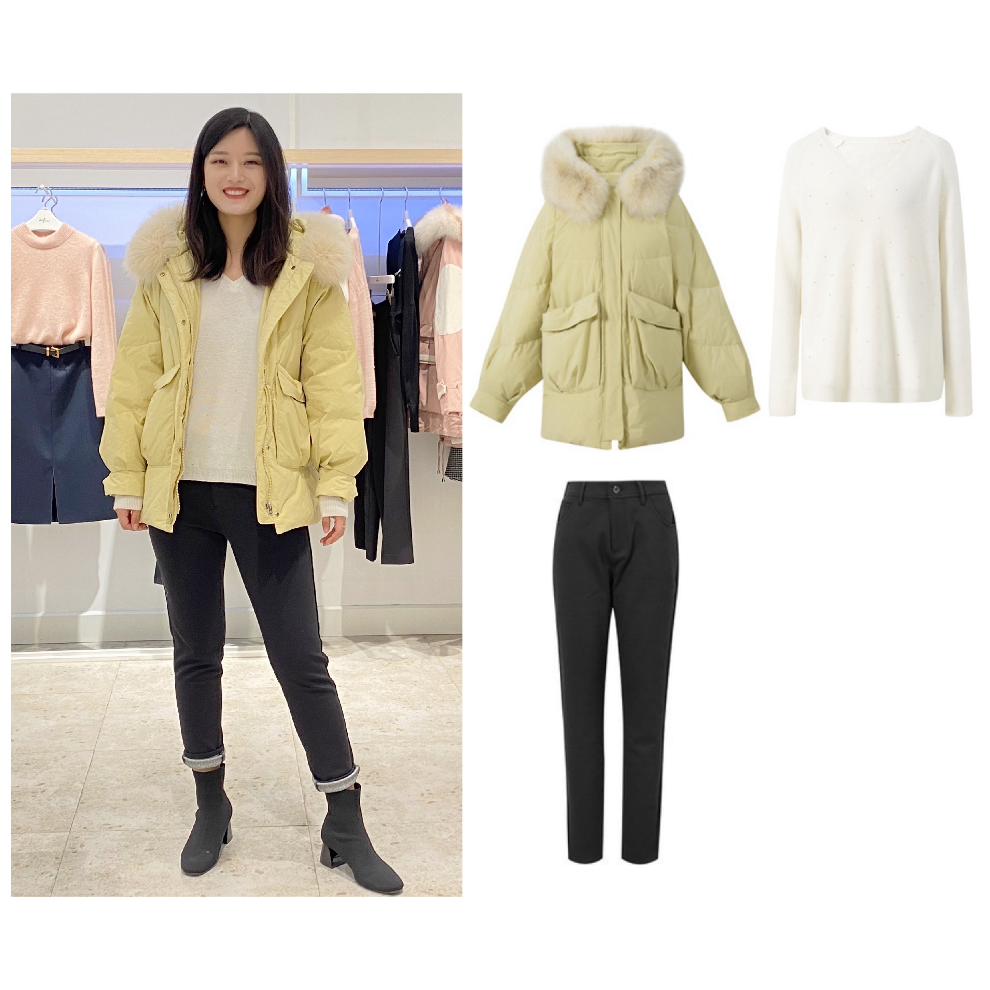 伊芙丽大毛领羽绒服,伊芙丽新款羽绒服穿搭