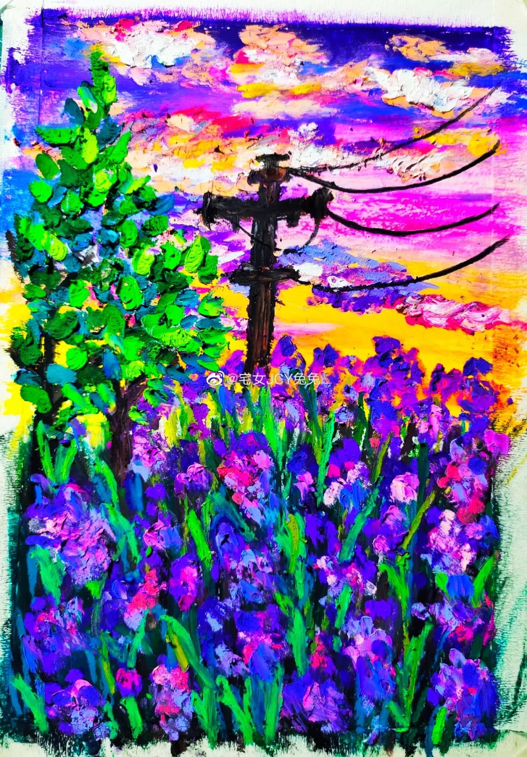 简单又好看的重彩油画棒作品,美到极致的风格绘画