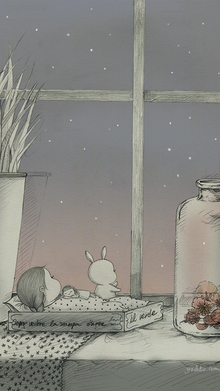 少女与兔子插画,兔子手绘创意插画