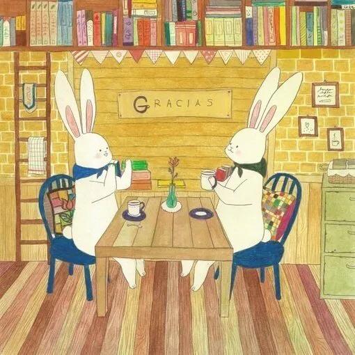 插画兔子手绘,韩国插画师可爱兔子