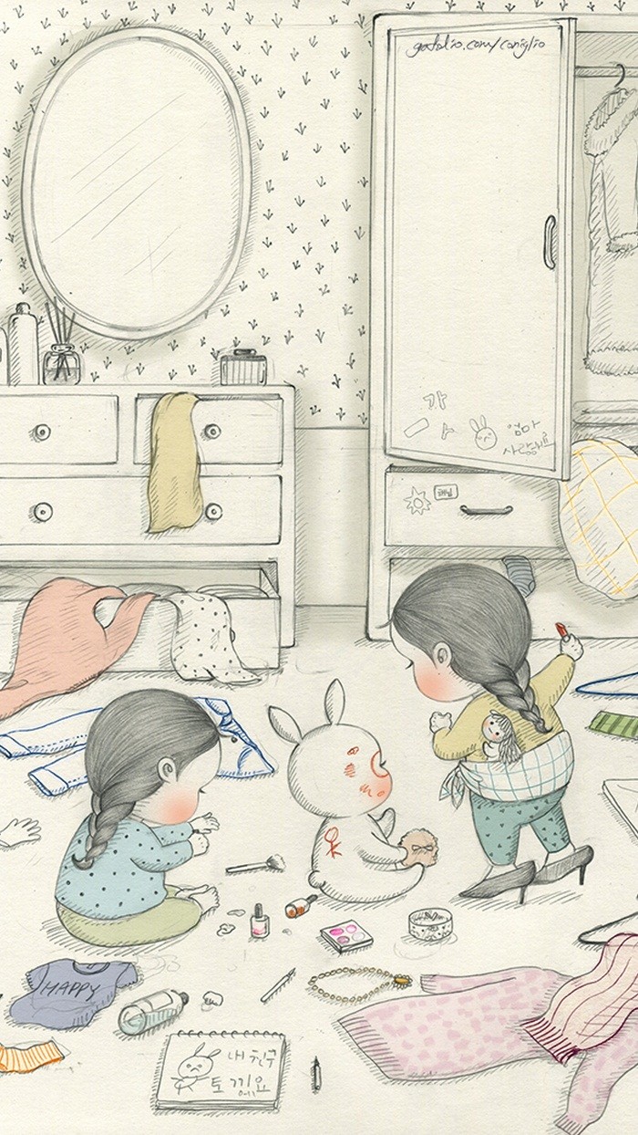 少女与兔子插画,兔子手绘创意插画