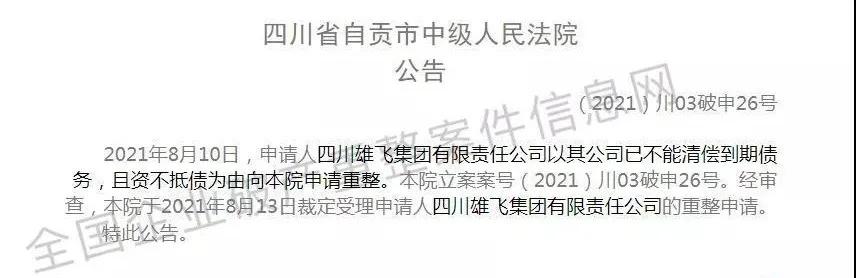 四川雄飞集团破产重组要多长时间,雄飞集团破产处理