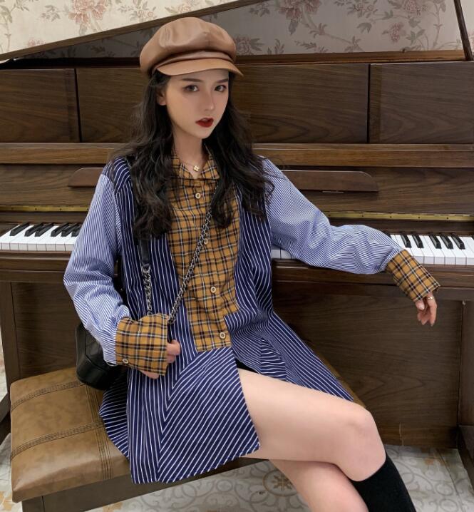 格子衬衫高级感修身,港风小众复古玫瑰花格子衬衫