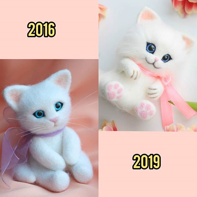 用羊毛毡做了很多小猫跟真的一样,用猫做羊毛毡