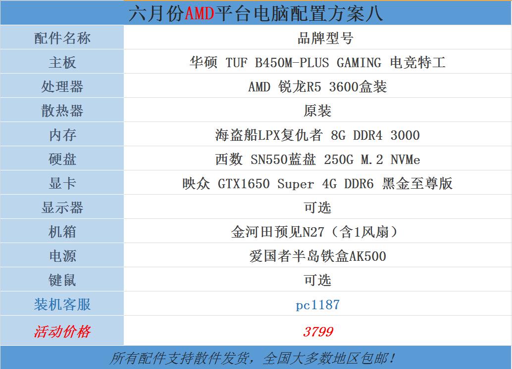 2020年6月电脑配件报价,2020年6月电脑配置推荐4000以内