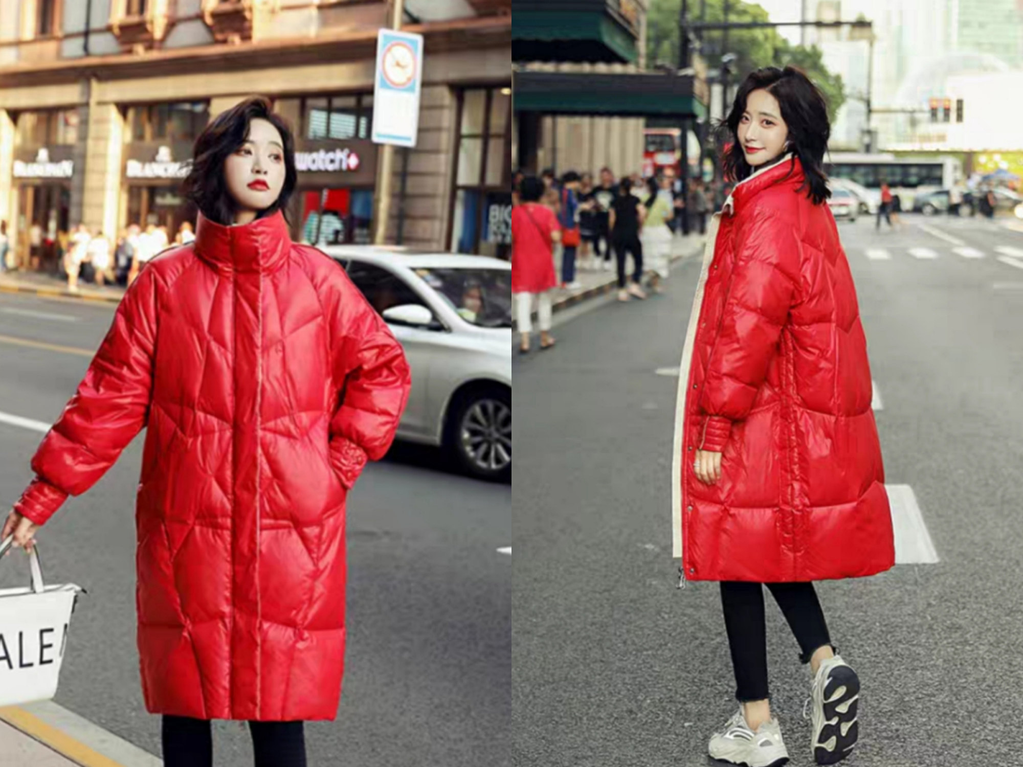 最火白色羽绒服洋气减龄款,洋气潮流时尚红色羽绒服
