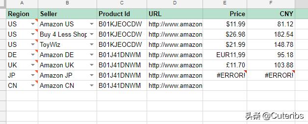 技术宅拯救海淘,用Google版Excel比价亚马逊商品下篇