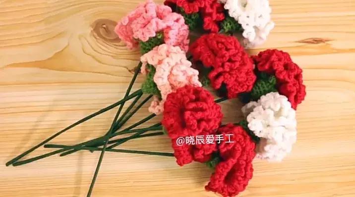 钩针康乃馨花束图解,母亲节康乃馨花束手工制作简单