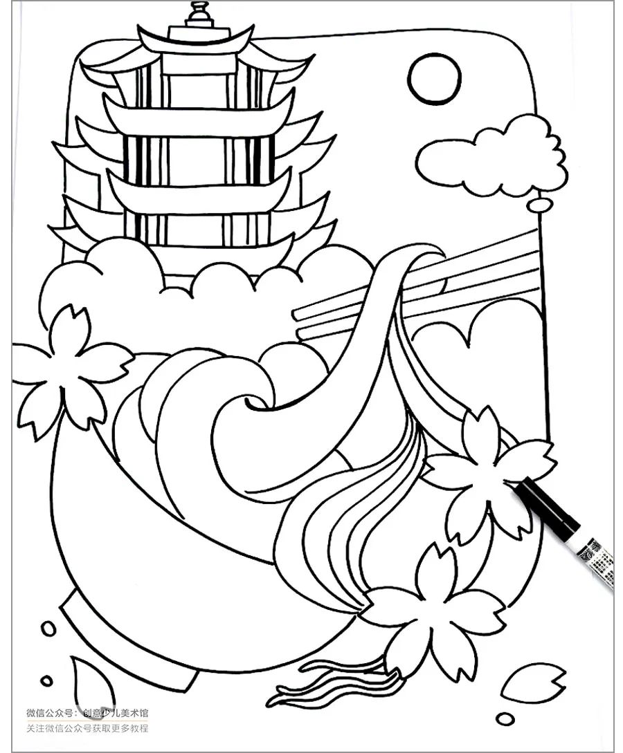 儿童画春暖花开山河无恙,山河无恙樱花盛开