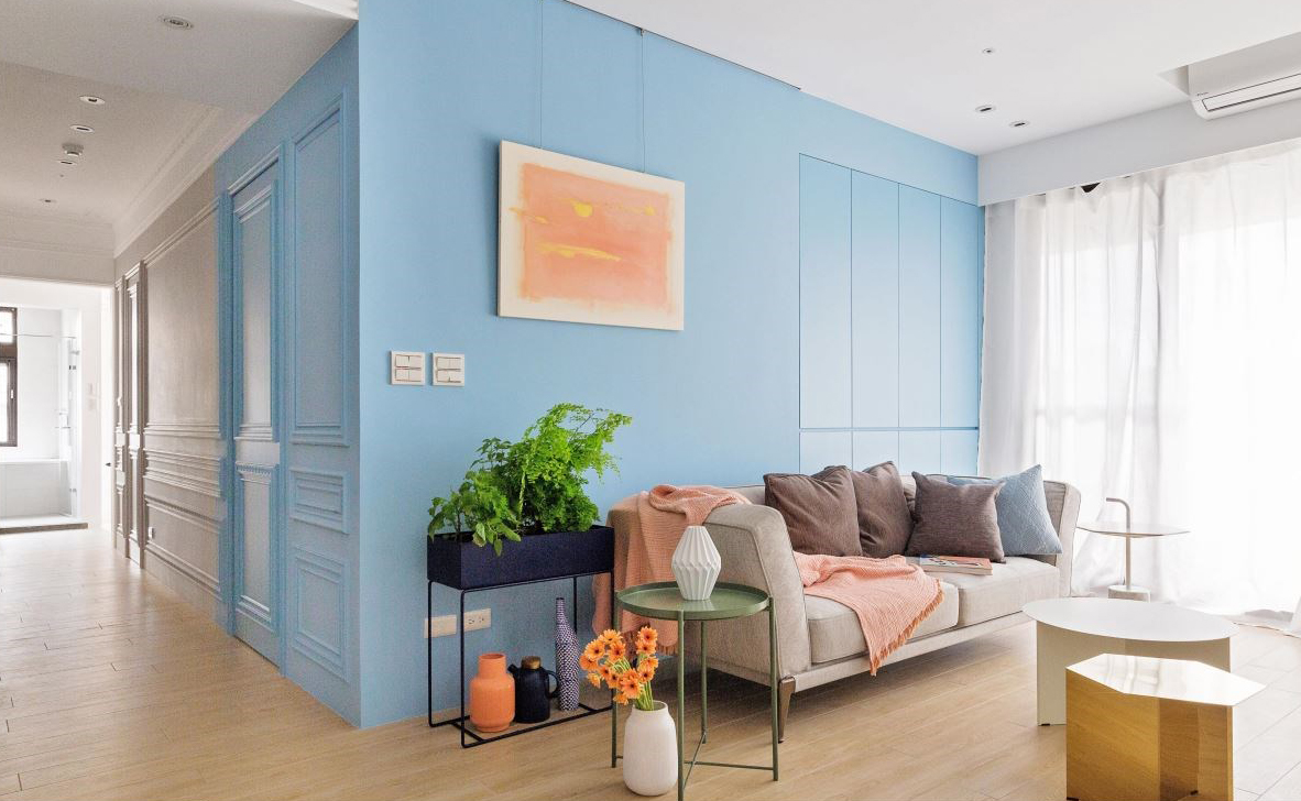 简约风蓝色电视墙,深色意式轻奢电视墙