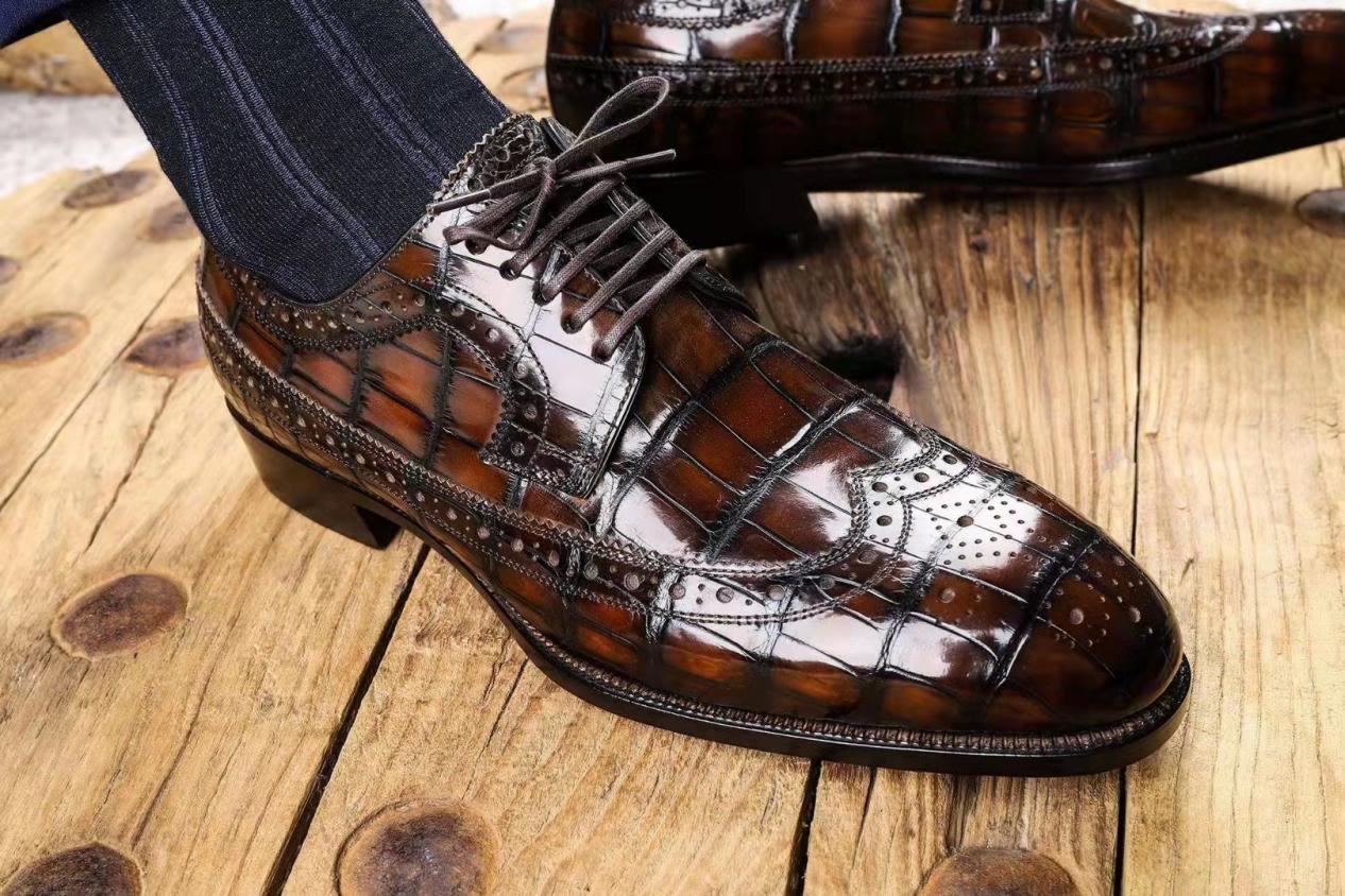 男士鳄鱼真皮手工定制皮鞋,手工鳄鱼皮鞋定制