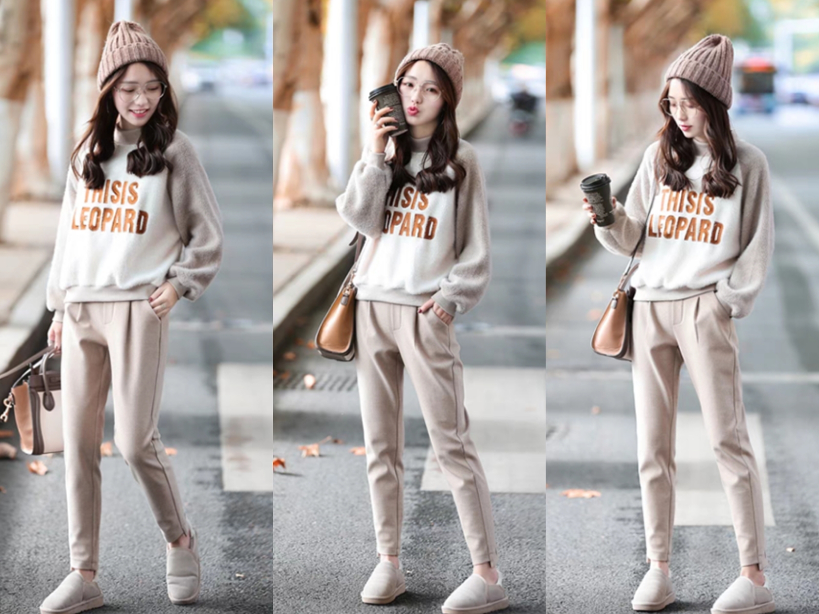 米色流行休闲裤显瘦,米色休闲裤配什么鞋子