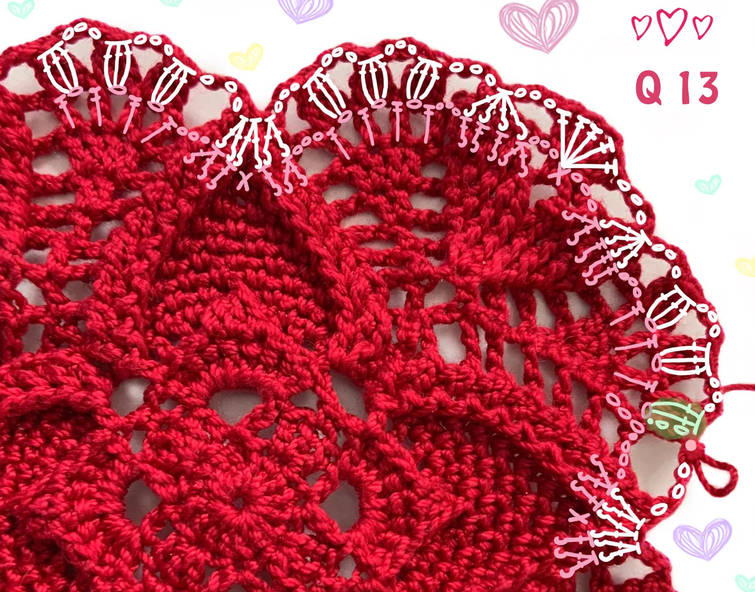 钩针编方形餐垫图,爱心镂空长方形桌垫钩织教程