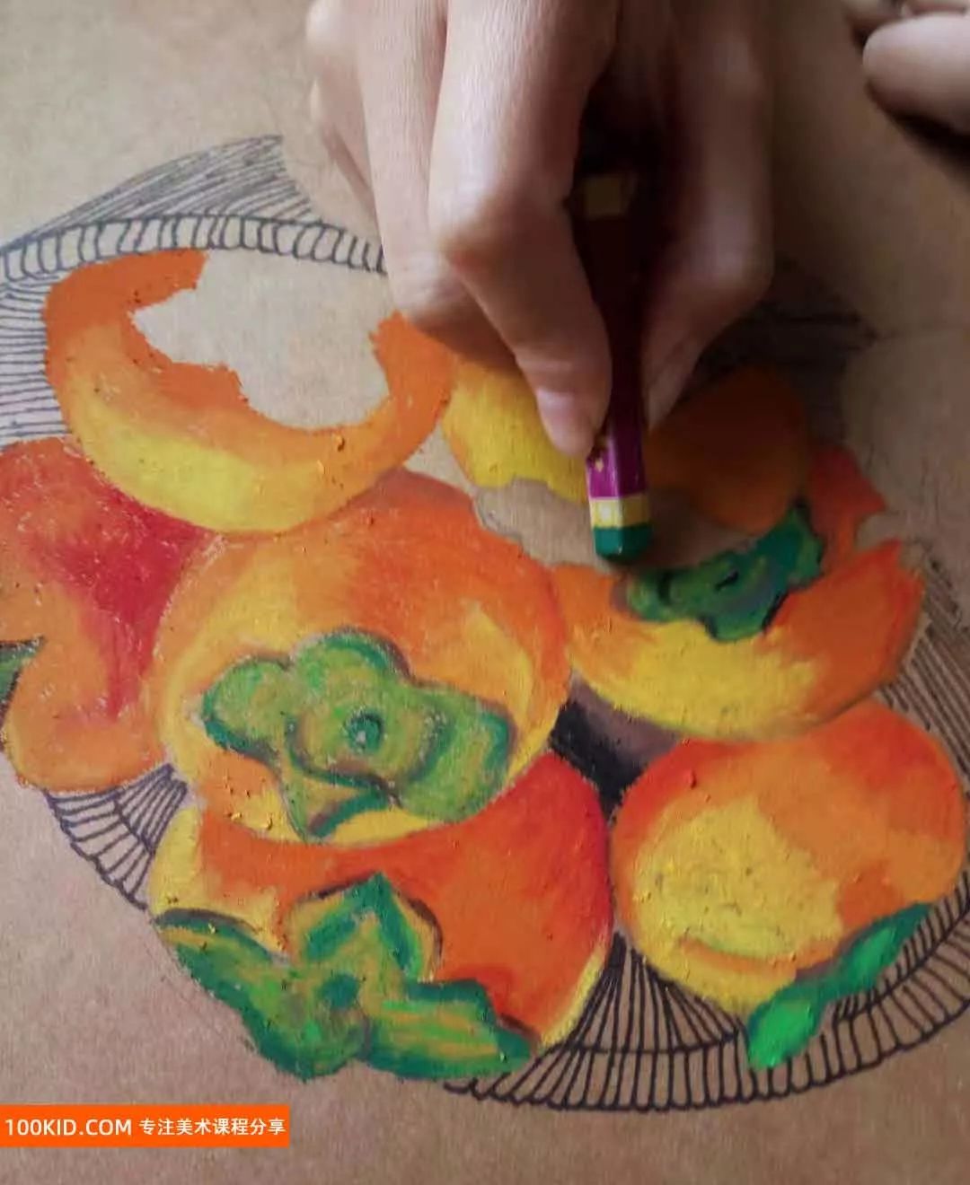 柿柿如意油画棒教学简单,柿柿如意幼儿油画棒作品