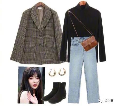 棕色格纹西服搭配裙子,亚麻格纹西服休闲服搭配
