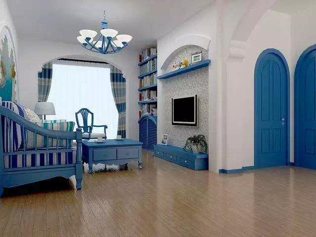 天蓝色地中海风格,地中海蓝色条纹装修效果图