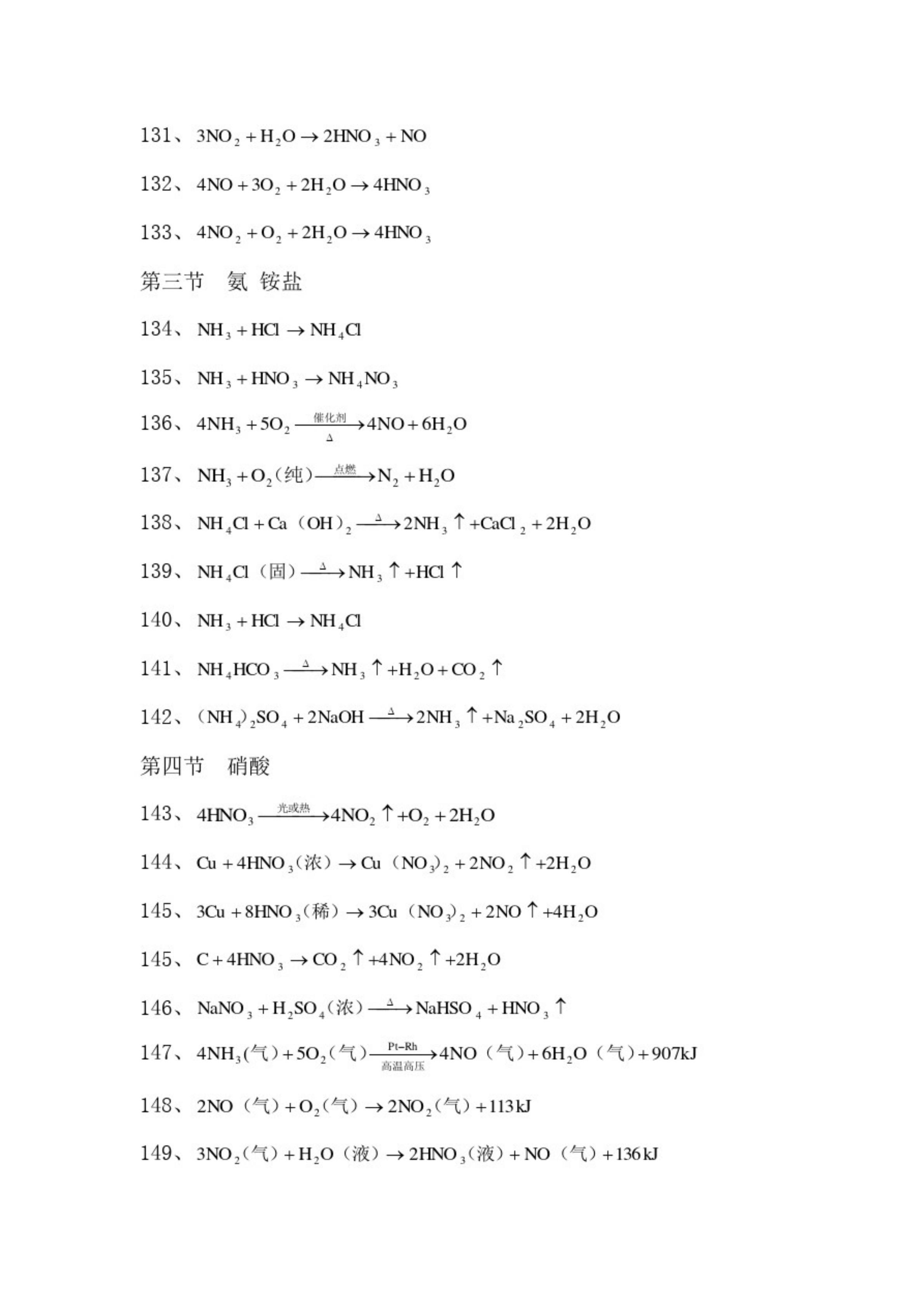 高中化学课本方程式集合,高中化学方程式超全整理快来查收