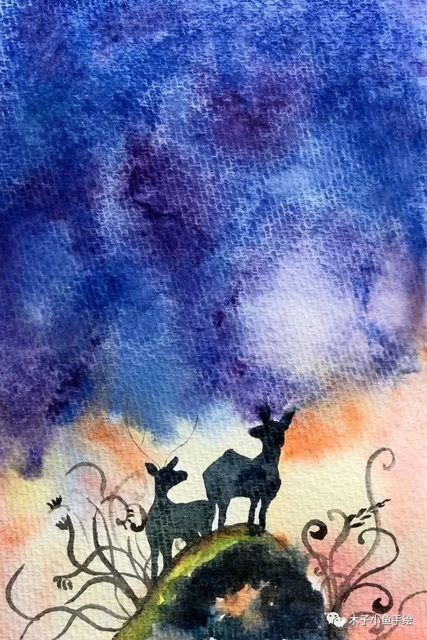 星空鹿水彩画画法,星空鹿水彩画教学