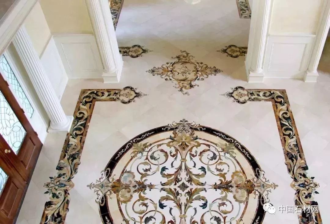 石材水刀加工方法,地面玄关石材水刀拼花效果图