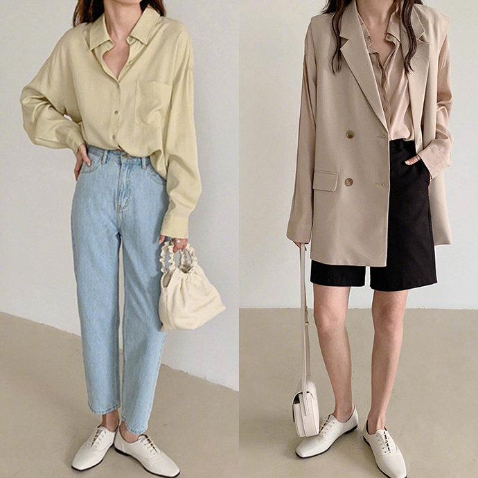 显瘦简约风单穿衬衫搭配牛仔裙,宽松衬衫配半身裙上演春的活力