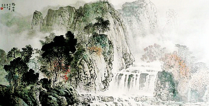 杨昌林山水画,现代水墨林溪山水画
