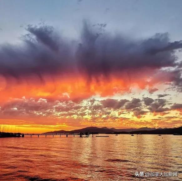 温哥华现最美晚霞+闪电温村秒变梦幻魔法城