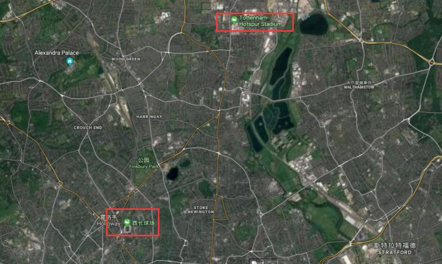伦敦的著名足球场,用谷歌地图看地方