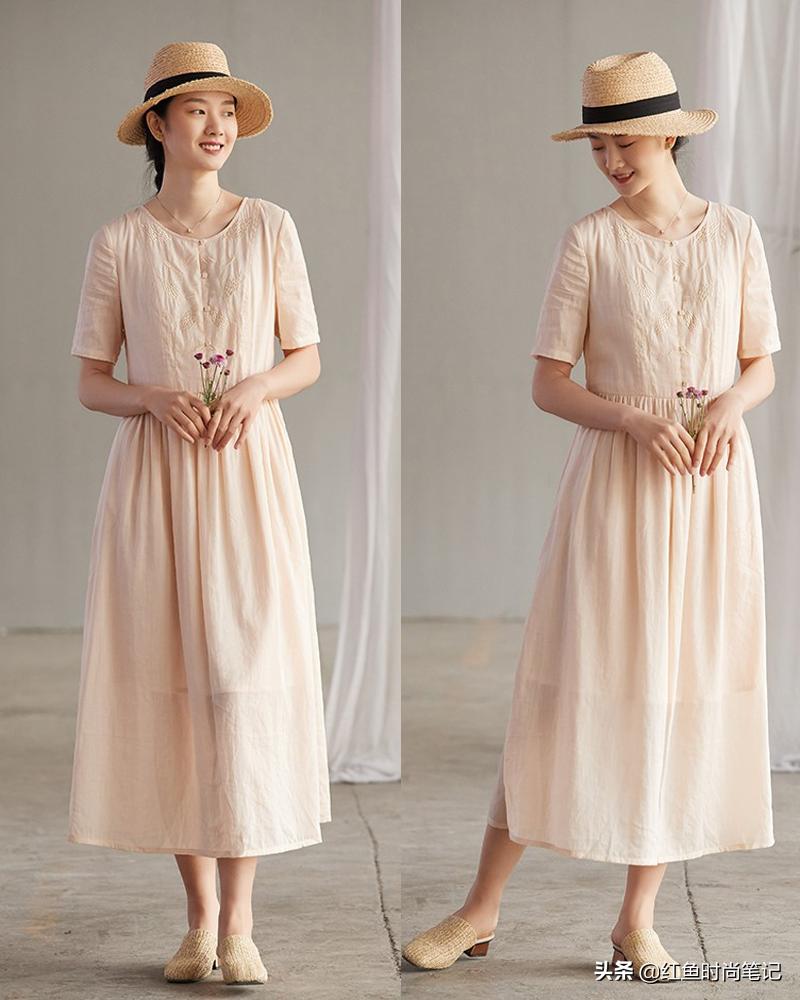 生活复杂才要穿得简单，这10套宽松舒服的棉麻风裙子，显气质
