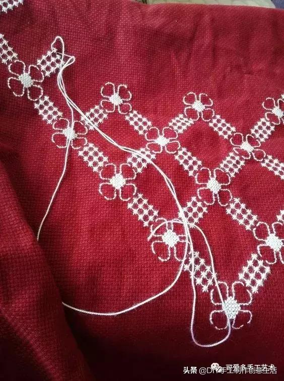 桌布花边的手工刺绣,刺绣桌布diy简单图案