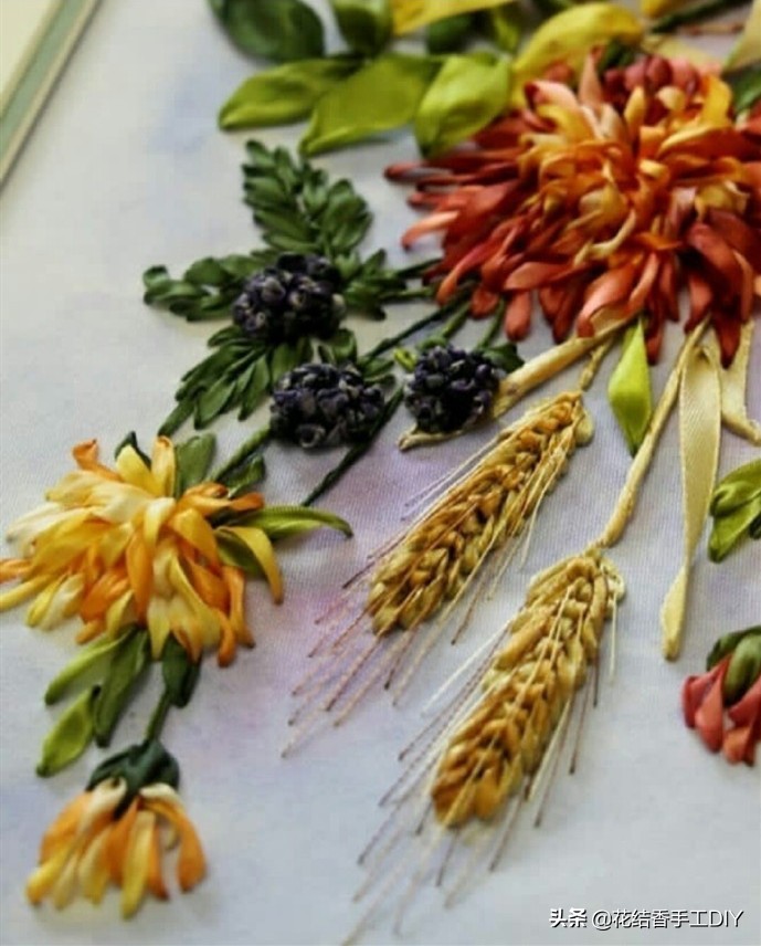 丝带绣手工刺绣,刺绣针法全针绣